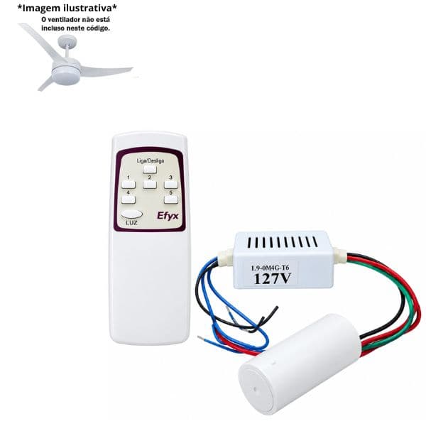 CONTROLE REMOTO P/VENTILADOR VENTI-DELTA EFYX LUNIK 110V - KIT C/MÓDULO TRANSMISSOR+RECEPTOR C/CAP-3FIOS 7,5UF 3,0+4,5MF