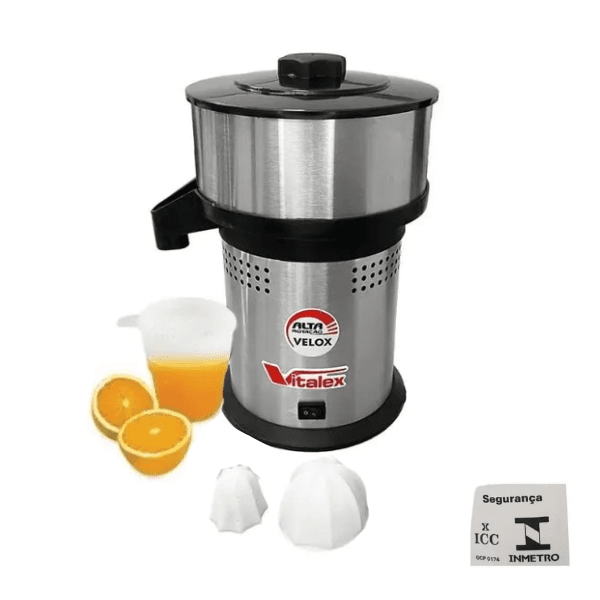 ESPREMEDOR DE SUCO 1PQN VITALEX VELOX BIV250W-300W04,0UF - EXTRATOR INOX 1/4CV/HP 3500RPM - CÂMARA INOX COMERCIAL LUXO