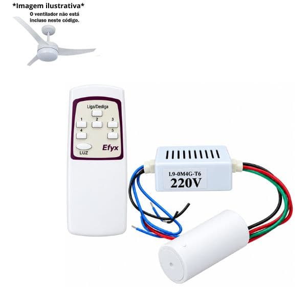CONTROLE REMOTO P/VENTILADOR VENTI-DELTA EFYX LUNIK 220V - KIT C/MÓDULO TRANSMISSOR+RECEPTOR C/CAP-3FIOS 3,0UF 1,7+1,3MF
