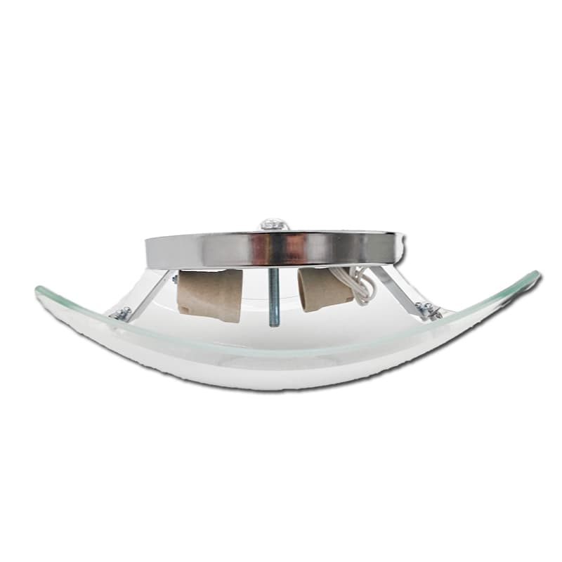 LUMINARIA PLAFON P/VENTILADOR BRUXELAS BASE METAL CROMADA 1-VIDRO EXT.FOSCO QD B.CRISTAL ANTI-INSETOS + 1-VIDRO INT.REDONDO MENOR - foto 1 de 3