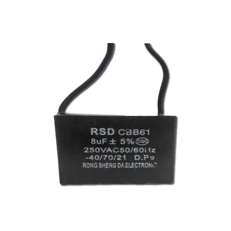 CAPACITOR 008,0UF 2FIOS QD 250VAC - P/VENTILADOR DE TETO VENTISOL/ LATINA AIR LUMEN VT633 VT673 VT675/ AR CONDICIONADO PORTATIL 110V - foto 1 de 1