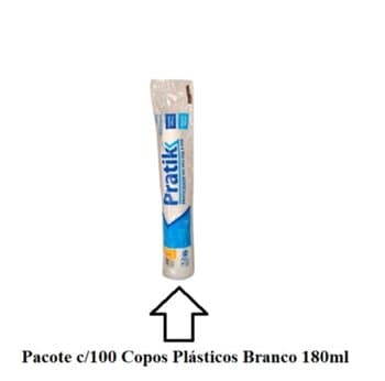 COPO DESCARTAVEL PRATIK BRANCO 180ML EMBALAGEM COM 100 UNIDADES