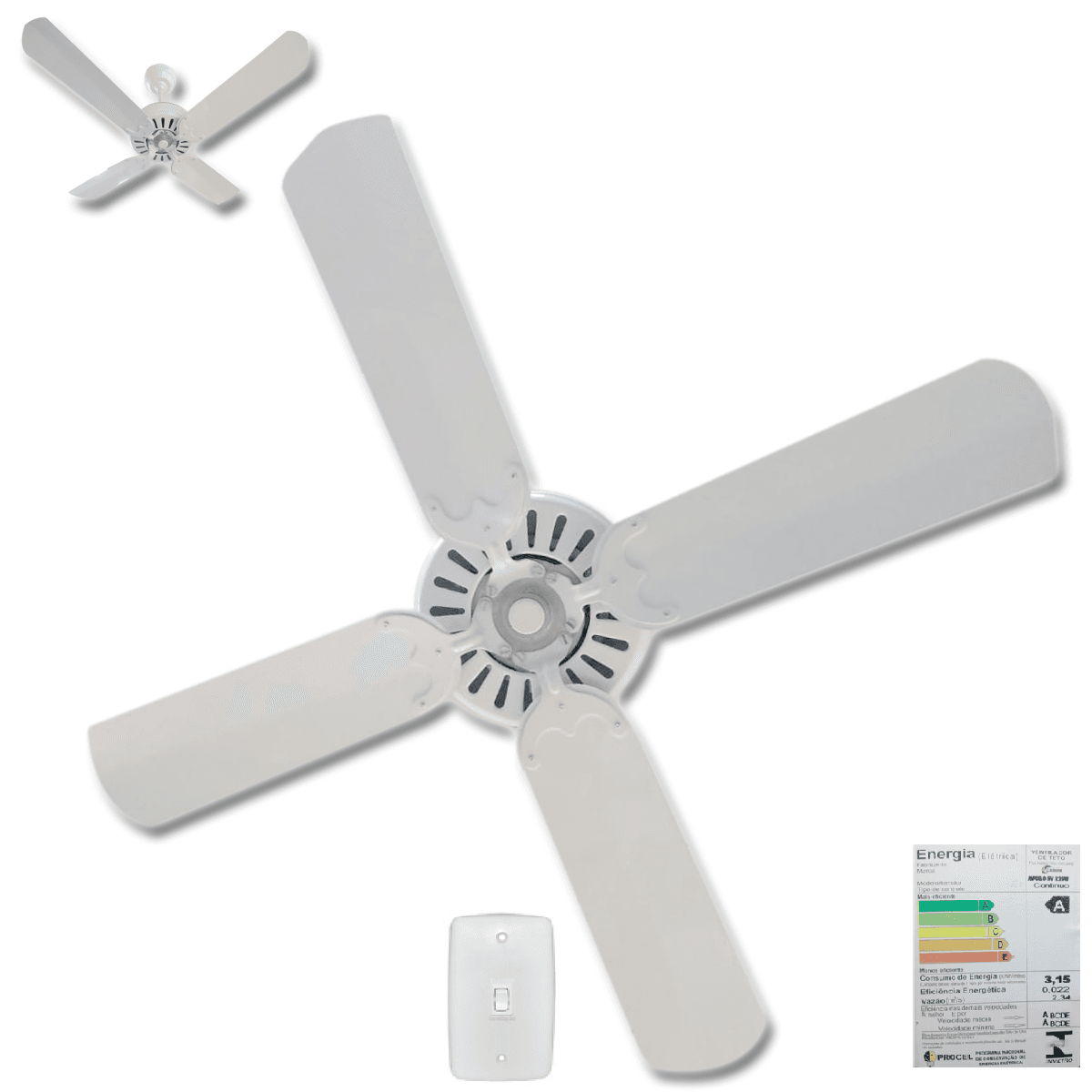 Ventilador de Teto Ventmar Comercial Super Ciclone 110V135W10,0Uf Apolo Iv Branco 4Pás AL-Branca Chave Reversão - P/área Gourmet S/luminária -Consum-A - foto 1 de 3