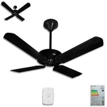 Ventilador de Teto Ventmar Comercial Super Ciclone 110V135W10,0Uf Apolo Iv Preto 4Pás AL-Preta Chave Reversão - P/área Gourmet S/luminária -Consum-A