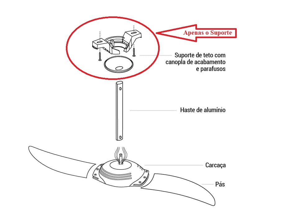SUPORTE P/FIXAR P/VENTILADOR DE TETO SPIRIT - PLÁSTICO PRETO - *SEM DEMAIS PARTES - foto 1 de 3