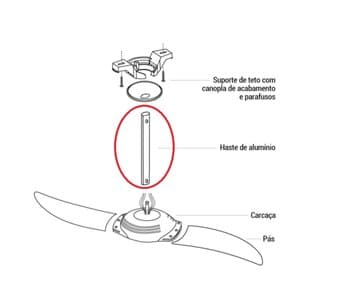 HASTE DE METAL P/FIXAR VENTILADOR DE TETO SPIRIT / LATINA - ALUMÍNIO - COMP.24CM - EXCLUSIVO P/VENTILADORES LATINA / SPIRIT - COR ALUMINIO