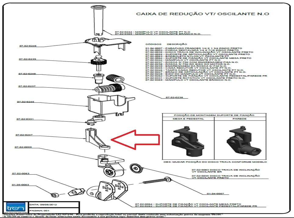 BRACO DE OSCILACAO DO VENTILADOR TRON 50/60CM ATUAL - BRACO SUPORTE DE LIGACAO ARTICULADOR DO MOTOR AO MECANISMO OSCILANTE/SUPORTE DO MOTOR - foto 1 de 2