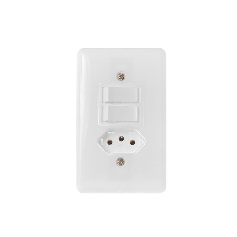 INTERRUPTOR 2-TECLAS C/TOMADA ELÉTRICA 20A 2P+T C/TRAVA PINO 10-AMPERES - COR BRANCA - ILUMI STYLUS MONOBLOCO REF. - foto 1 de 1