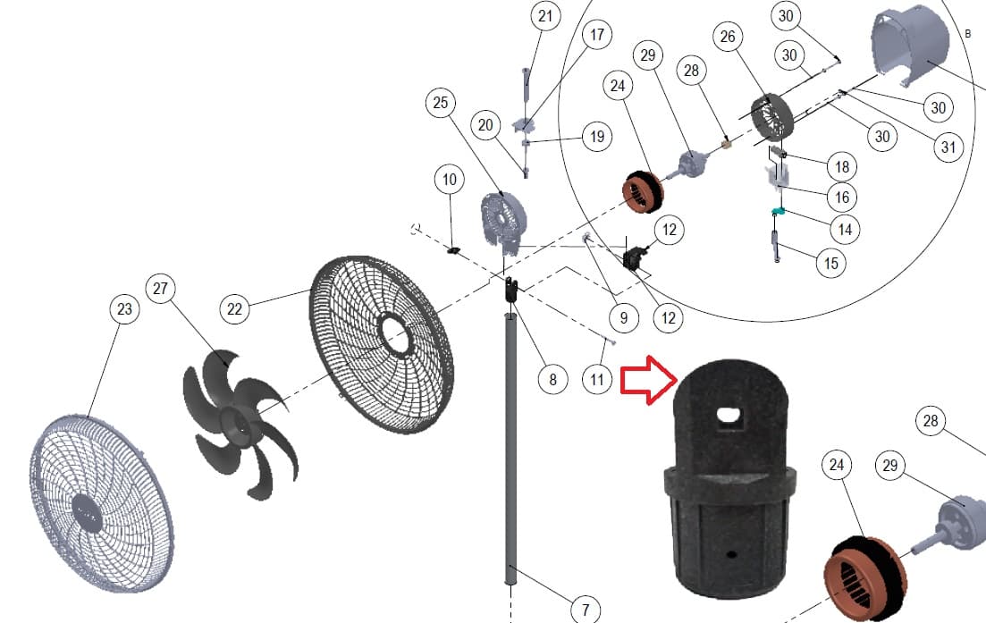CACHIMBO GARFO SUPORTE ARTICULADOR BASCULANTE P/VENTILADOR DÔMINA 50/60CM PRETO - FORQUILHA DE FIXACAO DO MOTOR P/VENTILADOR DE COLUNA OU MESA DOMINA - foto 1 de 3