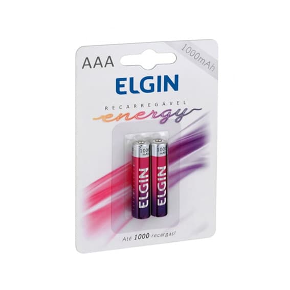 PILHA AAA ELGIN RECARREGáVEL C/2UN 1000MAH KIT C/2-PILHAS - PILHA ELGIN RECARREGáVEL AAA C/2 1000 MAH - foto 1 de 2
