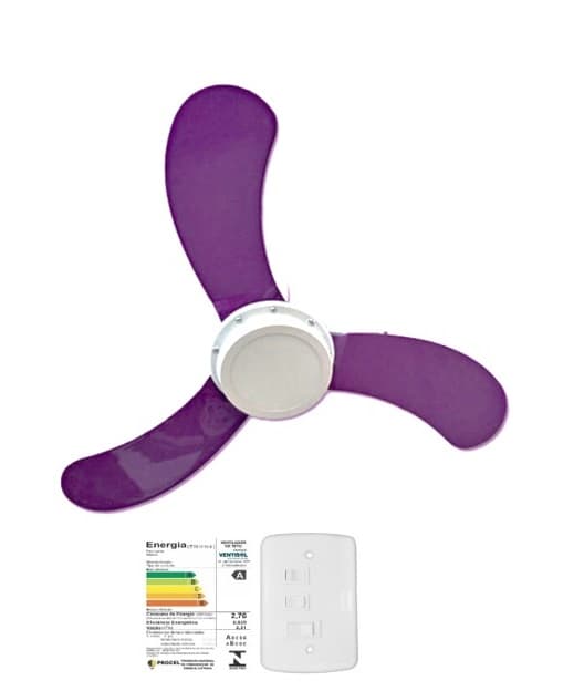 VENTILADOR DE TETO VENTISOL INFANTIL LED12W/6500K 110V-135W BRANCO 3PÁS PL MINI ARTE LILÁS/ROXA CHAVE 3VEL - DIÂM.70CM - foto 1 de 3
