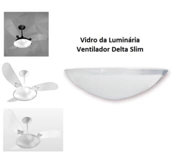 GLOBO CÚPULA 30CM P/VENTILADOR DELTA SLIM - VIDRO D.300MM FOSCO C/BORDA CRISTAL/TRANSPARENTE