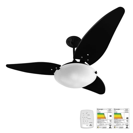 VENTILADOR DE TETO VENTI-DELTA NEW MAGNES 110V10,0UF COR PRETA 3PAS MDF FOLHA - CUPULA PLASTICA FOSCA P/2 LAMPADAS - CHAVE 3VELOCIDADES - foto 1 de 2