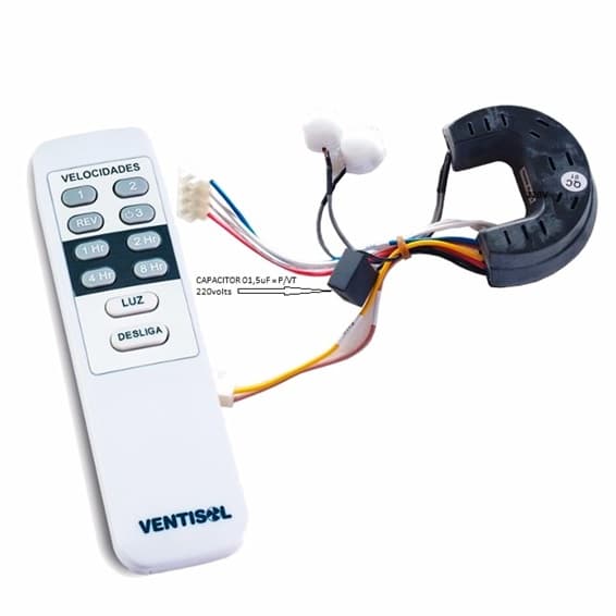 CONTROLE REMOTO P/VENTILADOR DE TETO VENTISOL 220V KIT CR0394 MÓDULO RECEPTOR + MÓDULO TRANSMISSOR + CAP.001,5UF - foto 1 de 2