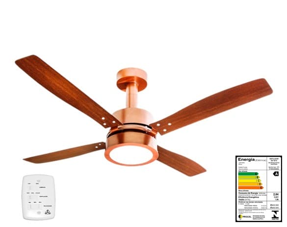 VENTILADOR DE TETO VENTI-DELTA VINTAGE DECORATIVE 110V 130W COBRE CHAVE 3VEL - LUMINÁRIA LED 18W 6.000K LUZ BRANCA - foto 1 de 3