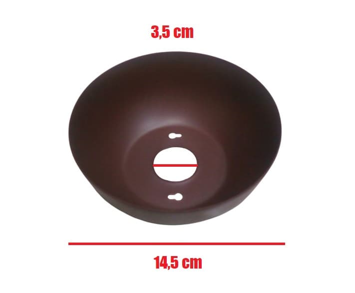 CANOPLA SUPERIOR P/VENTILADOR DE TETO VOLARE - ALUMÍNIO COR PRETA BASE ARREDONDADA - DIAM 14,5CM - ENCAIXE HASTE 3,5CM - foto 1 de 3
