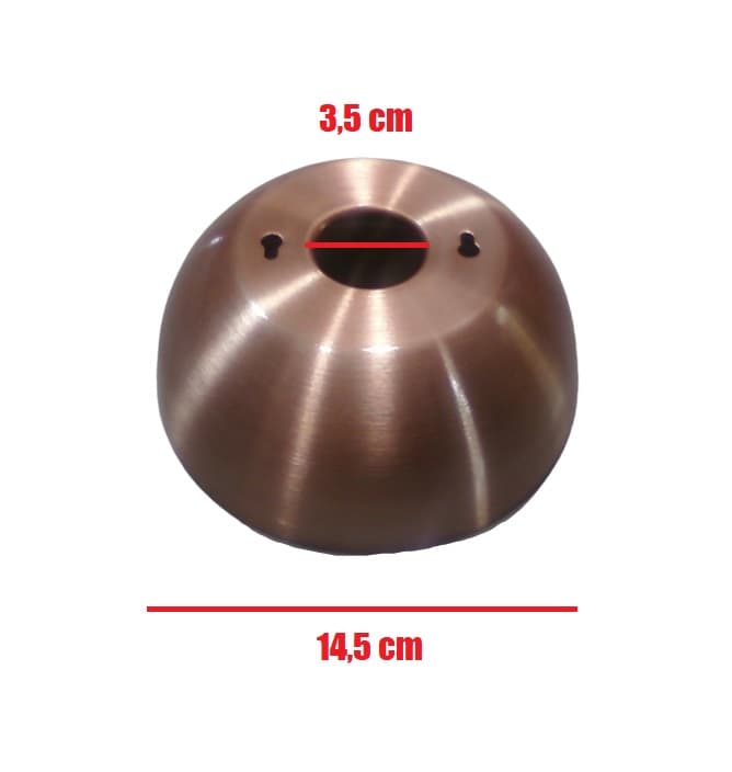 CANOPLA SUPERIOR P/VENTILADOR DE TETO VOLARE - ALUMÍNIO COR COBRE BASE ARREDONDADA - DIAM 14,5CM - ENCAIXE HASTE 3,5CM - foto 1 de 3