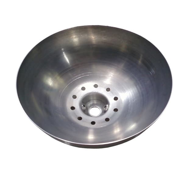 CANOPLA INFERIOR P/VENTILADOR DE TETO VOLARE - ALUMÍNIO COR AÇO ESCOVADO EXTRA GRANDE - DIAM EXT.23,0CM - ENCAIXE HASTE 2,2CM - foto 1 de 3