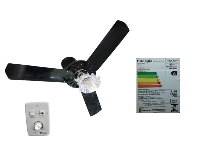 VENTILADOR DE TETO VENTMAR SUPER CLN 110V10,0UF 130W MERIDIONAL PRETO 3PAS ALU PRETAS LUM.1-TULIPA PL FLOR - CHAVE ROTATIVA - CONSUMO A/B - foto 1 de 2