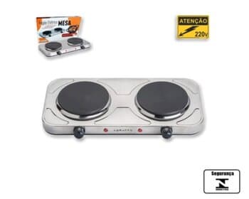 FOGÃO ELÉTRICO COOKTOP PORTÁTIL INOX 220V2000W 2-BOCAS ANTI-ADERENTE AGRATTO FM-02 MR.CHEFF - SALDÃO C/EMBALAGEM AVARIADA*