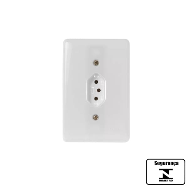 CONJUNTO TOMADA ELéTRICA SIMPLES 2P+T 20A COM TRAVA PINO DE 10 AMPERES - COR BRANCA - ILUMI STYLUS MONOBLOCO REF.20141 - FáCIL INSTALAçãO - foto 1 de 2