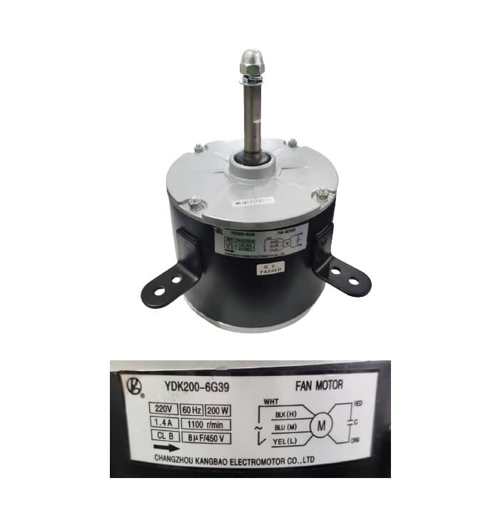 MOTOR P/CLIMATIZADOR MWM M7000 220V200w08,0UF YDK200-6G39 1100RPM E15MM PML C/R.ESQ LADO/HÉL G/AH ANTI HORARIO - SERVE P/MEGA BRISA-MC70 - foto 1 de 2