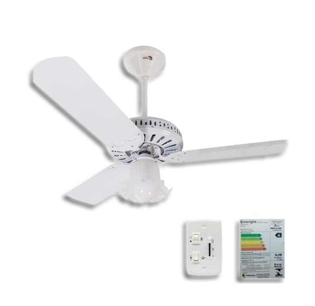 VENTILADOR DE TETO VENTMAR SUPER CLN 220V03,0UF 130W MERIDIONAL BRANCO 3PAS ALU BRANCAS LUM.1-TULIPA PL FLOR CHAVE ROTATIVA - CONSUMO A/B - foto 1 de 2