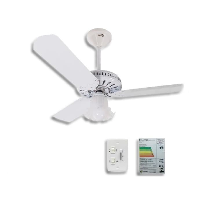 VENTILADOR DE TETO VENTMAR SUPER CLN 110V10,0UF 130W MERIDIONAL BRANCO 3PÁS ALU BRANCAS LUM.1-TULIPA PL FLOR CHAVE ROTATIVA - CONSUMO A/B - foto 1 de 2
