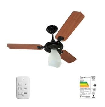 Ventilador de Teto Loren Sid Lumi M2 110V127W10,0UF Preto 3Pás MDF Mogno Chave 3Velocidades Motor Maior + Maior Ventilação