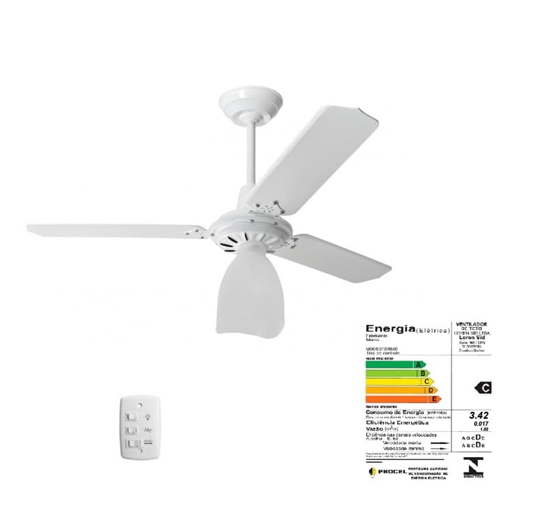 Ventilador de Teto Loren Sid Lumi M2 110V127W10,0uf Branco 3Pás MDF Brancas Chave 3Velocidades Motor Maior + Maior Ventilação - foto 1 de 2
