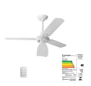 Ventilador de Teto Loren Sid Lumi M2 110V127W10,0uf Branco 3Pás MDF Brancas Chave 3Velocidades Motor Maior + Maior Ventilação