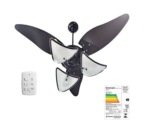 VENTILADOR DE TETO LOREN SID M1/M2 ARIZONA 110V10,0UF PRETO 3PÁS MDF FOLHA TABACO LUMINÁRIA P/3LUZ C/3VIDROS JATEADOS BORDA TABACO - CHAVE 3VELOCIDADE - foto 1 de 2