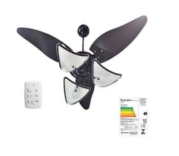 VENTILADOR DE TETO LOREN SID M1/M2 ARIZONA 110V10,0UF PRETO 3PÁS MDF FOLHA TABACO LUMINÁRIA P/3LUZ C/3VIDROS JATEADOS BORDA TABACO - CHAVE 3VELOCIDADE