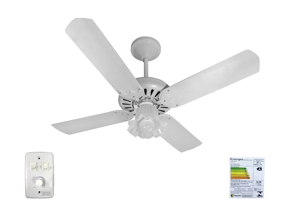 VENTILADOR DE TETO VENTMAR SUPER CLN 110V10,0UF 130W MERIDIONAL BRANCO 4PAS ALU BRANCAS LUM.1-TULIPA PL FLOR CHAVE ROTATIVA - CONSUMO A/B - foto 1 de 2