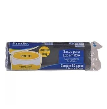 SACO PLÁSTICO P/LIXO ROLO 50 LITROS COR PRETA - PACOTE C/30 UNIDADES