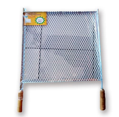 ESPETO GRELHA GRILL MULTIUSO ZINCADA L45XC50CM CABOS DE MADEIRA - NORPAR - foto 1 de 2