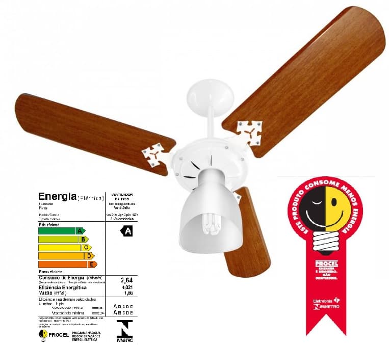 VENTILADOR DE TETO VENTI-DELTA SUPER LIGHT 110V10,0UF 130W BRANCO 3PAS MDF MOGNO 1LUZ CHAVE 3VELOCIDADES - CONSUMO A - foto 1 de 2