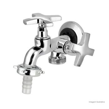 TORNEIRA METAL PARA TANQUE E MáQUINA DE LAVAR ROUPA - DUPLO BICO - TORNEIRA DE METAL CROMADA - ROSCA DE ENTRADA 1/2"