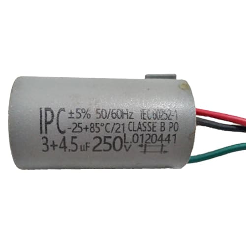 CAPACITOR 007,5UF 3FIOS 3,0+4,5MF RD 250VAC - P/VENTILADOR DE TETO ALISEU 110V/ TERRAL GEO SLIM NANO INSPIRE/ DELTA NEW LIGH/ LATINA/ LOREN SID 127V