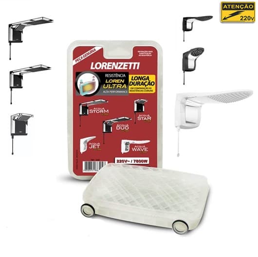 RESISTENCIA CHUVEIRO LORENZETTI 220V 7800W 3065B LOREN ULTRA ACQUA STAR/ ACQUA STORM/ ACQUA DUO/ ACQUA JET/ ACQUA WAVE - foto 1 de 3