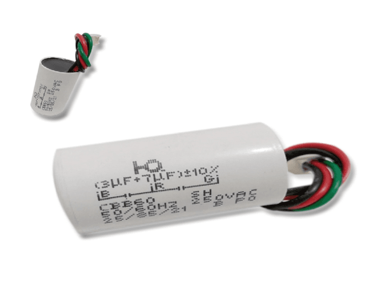 CAPACITOR 010,0UF 3FIOS 3+7MF RD 250VAC C/CONECTOR TERMINAL PLUG DE ENCAIXE P/VENTILADOR DE TETO VENTI-DELTA EFYX LUNIK C/CONTROLE REMOTO 110VOLTS - foto 1 de 2
