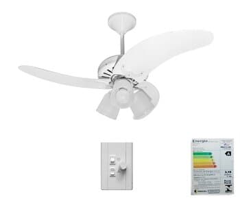 VENTILADOR DE TETO VENTMAR SUPER CLN 110V10,0UF 130W BRANCO 3PAS MDF FACÃO BRANCA LUM.3-TULIPAS PL FLOR CHAVE ROTATIVA - CONSUMO A/B