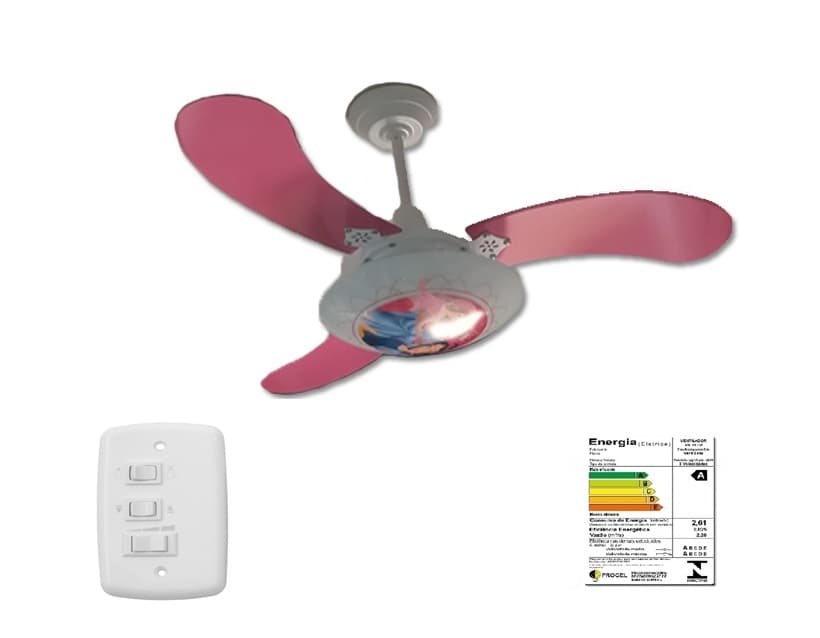 VENTILADOR DE TETO LOREN SID M3 LUMINÁRIA INFANTIL PRINCESAS 110V 3V08,5UF BRANCO 3PÁS MDF ARTE PINK CHAVE 3VELOCIDADES - foto 1 de 2