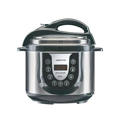 PANELA DE PRESSÃO ELETRÔNICA DIGITAL 04LT 110V 0800W INOX/PRETA PED01-01 - PAINEL DIGITAL COM TIMER - VENTISOL AGRATTO