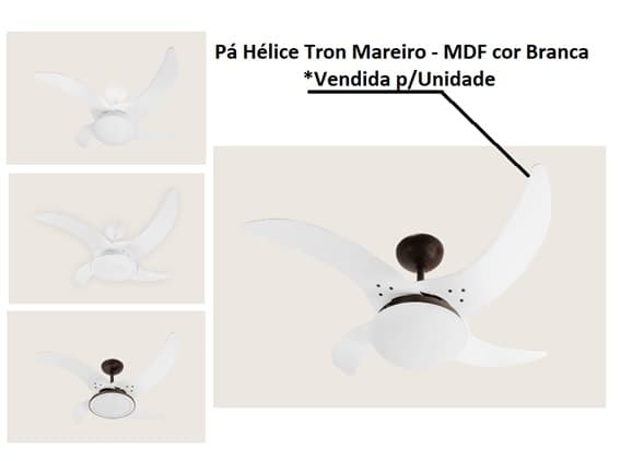 PÁ HÉLICE P/VENTILADOR DE TETO TRON MAREIRO MAREIRO LED LINHA MÁXIMO - MDF FACÃO CURVA COR BRANCA PONTA FINA - *VENDIDA P/UNIDADE* - foto 1 de 3