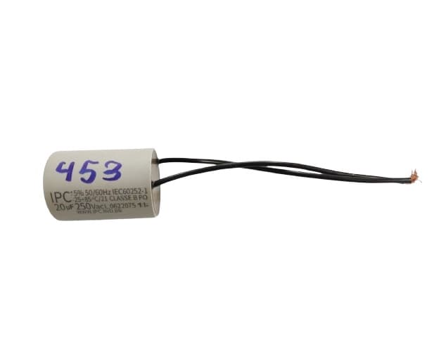 CAPACITOR 020,0UF 2FIOS RD 250VAC VO-DOMINA OSCILANTE 60CM127V - P/MOTOR PORTAO DE ELEVAÇÃO ELETRONICO - foto 1 de 3