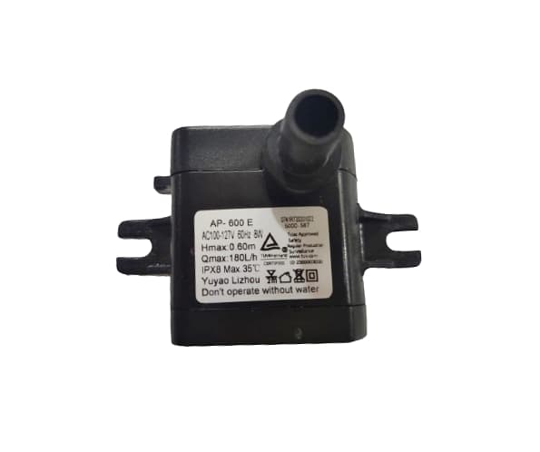 BOMBA DE ÁGUA 0180LH 110V 08,0W HMAX 0,60MT P/CLIMATIZADOR VENTISOL CLIN8 CLIN16 CLM10 CLM20 - 60HZ AP-600 E QMAX.180L/H - foto 1 de 3