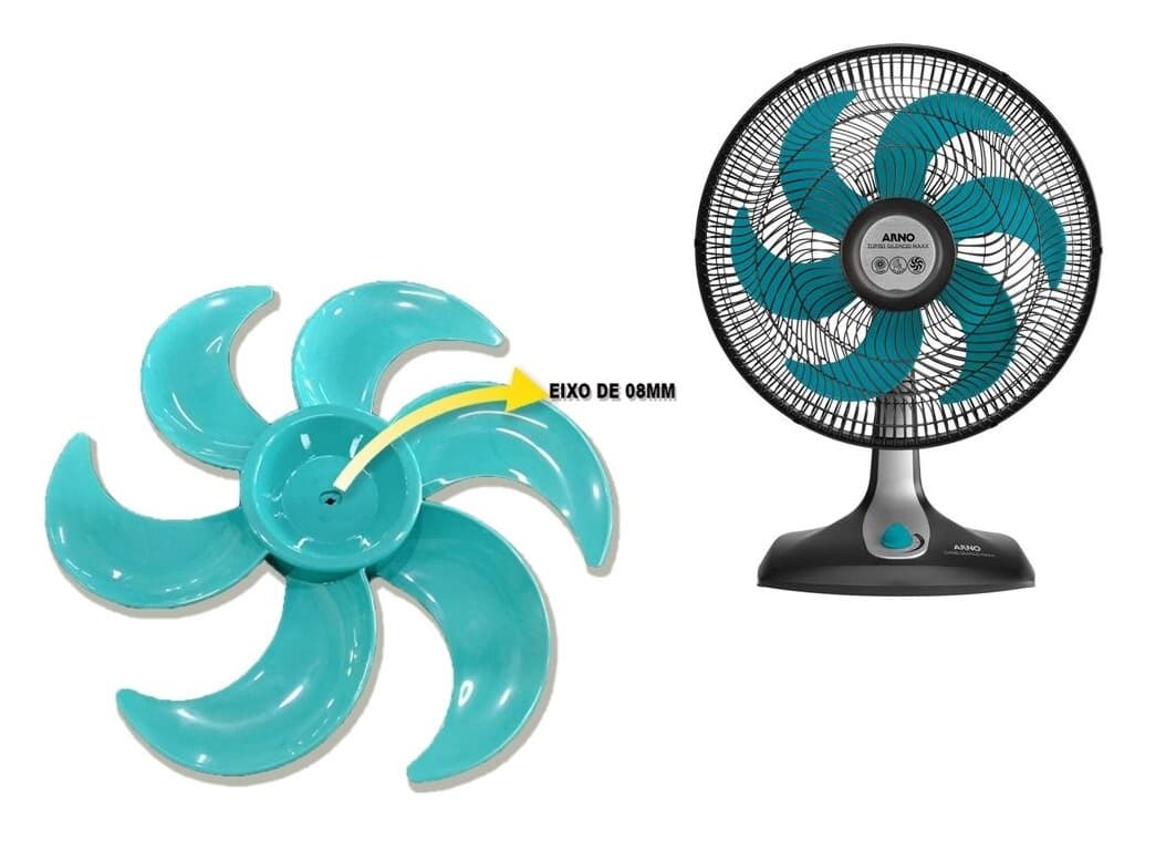 HELICE P/VENTILADOR DE 40CM 6PAS ARNO COR VERDE TS40 VE40 VR40 TURBO SILENCIO MAXX & GO - E08,0MM C/TRAVA CRUZETA NA PONTA - MICROMAX