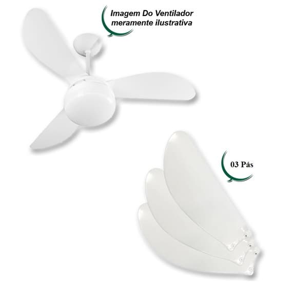 PA HELICE P/VENTILADOR DE TETO VENTISOL SUNNY FENIX INVERTER - KIT C/03-PÁS PA0374 PLÁSTICA COR BRANCA MODELO+FINA - foto 1 de 3