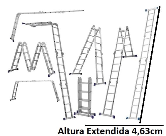 ESCADA DE ALUMINIO ARTICULADA 16 DEGRAUS - F1,24 / A2,24 / E4,63CM / PESO 15KG - REAL ESCADAS MULTIFUNCIONAL 4X4 - 4 LANCES C/4 DEGRAUS - foto 1 de 5